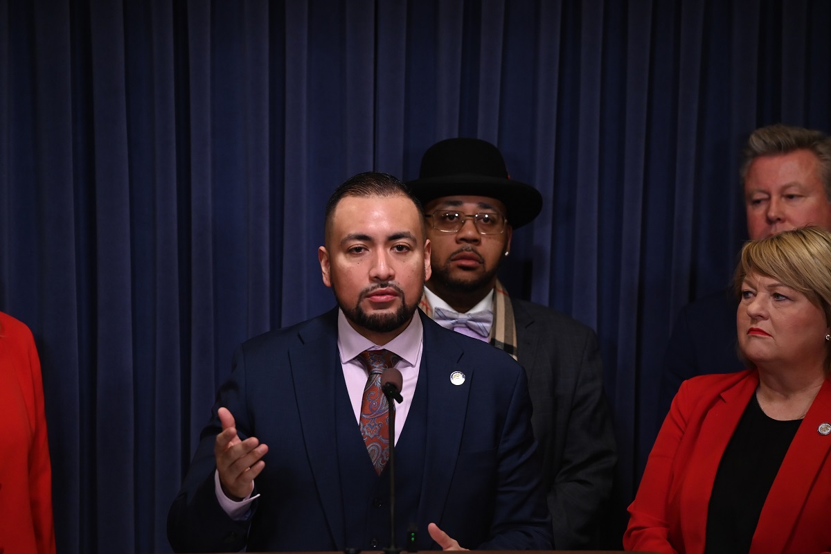 Senator Cervantes speaks at a press conference